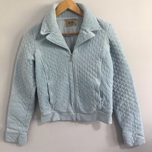 Juicy Couture Baby Blue Quilted Velour Zippered Jacket, Size M.
